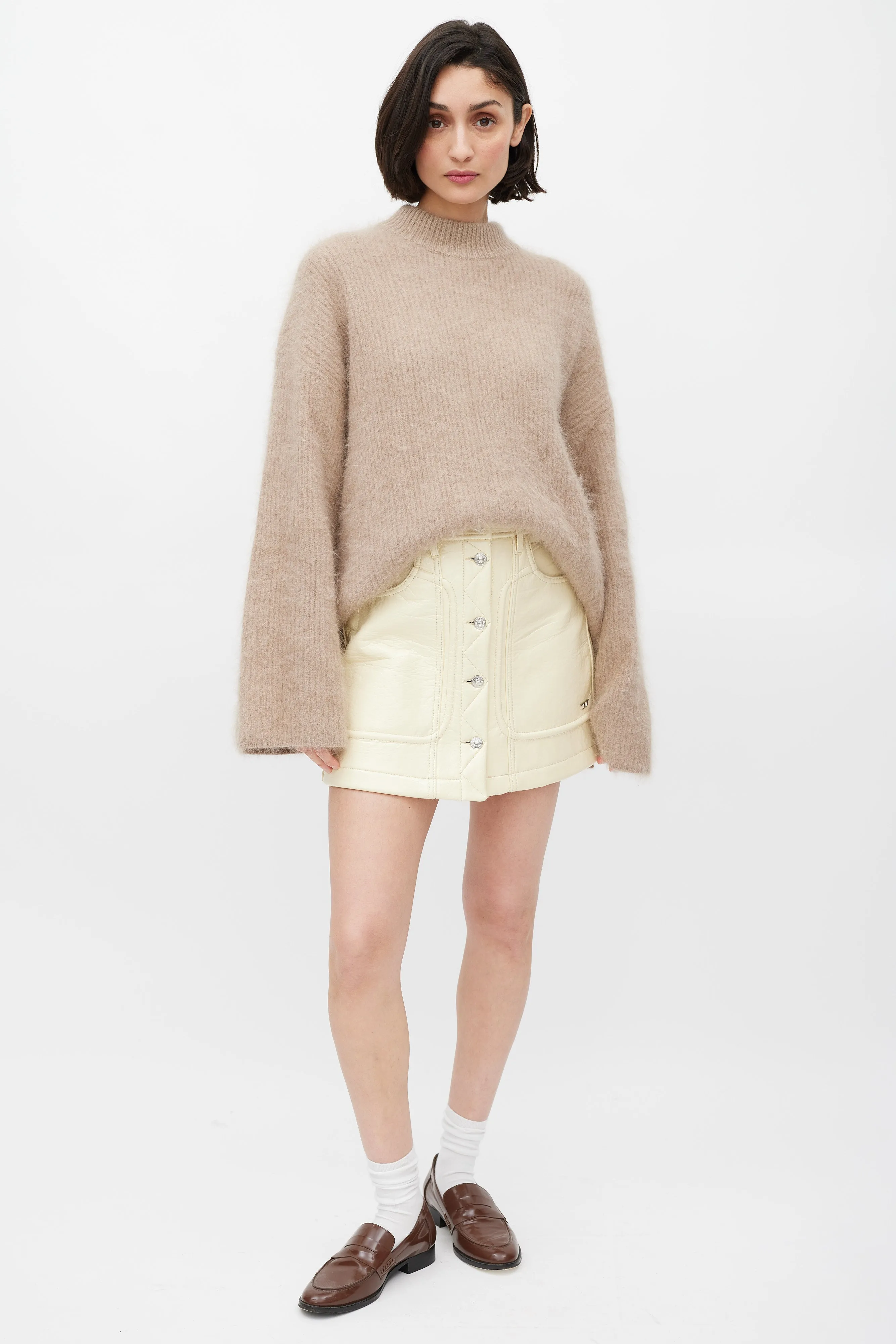 Beige Fuzzy Mock Neck Sweater