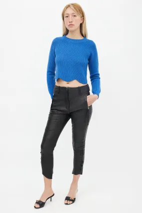 Black Leather Lace Up Capri Pant