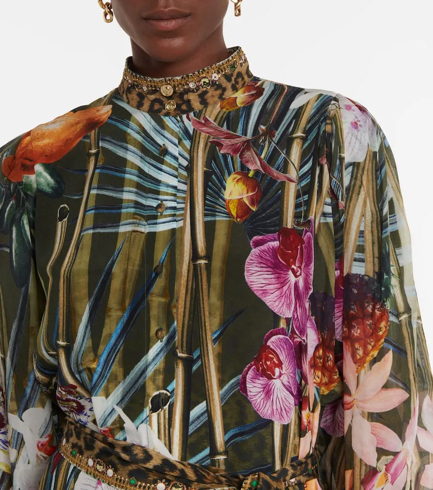 Camilla Floral embellished silk shirt dress