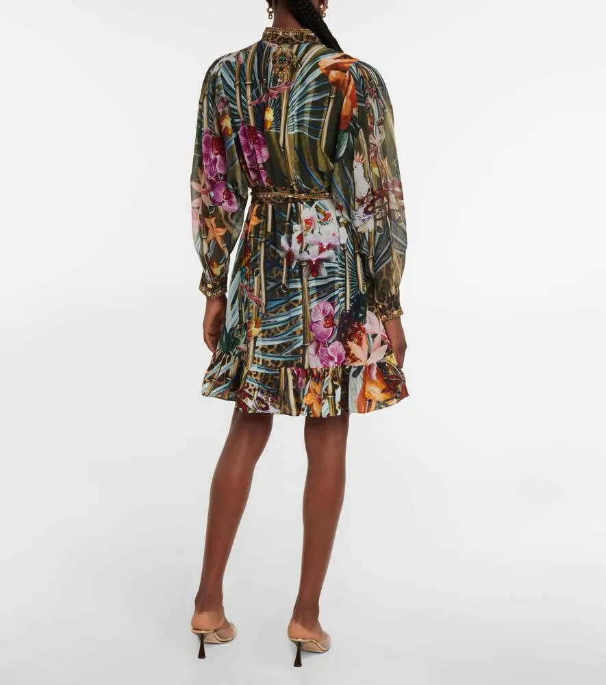 Camilla Floral embellished silk shirt dress