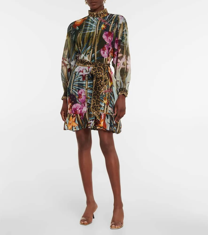 Camilla Floral embellished silk shirt dress