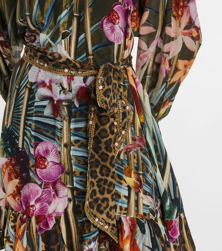 Camilla Floral embellished silk shirt dress