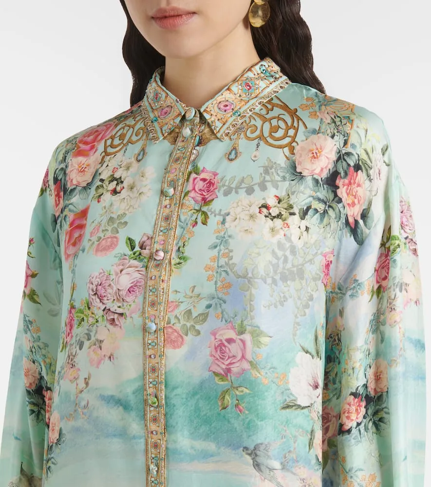 Camilla Floral silk twill shirt dress
