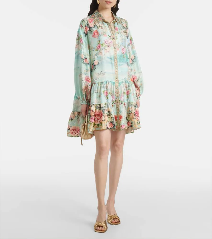 Camilla Floral silk twill shirt dress