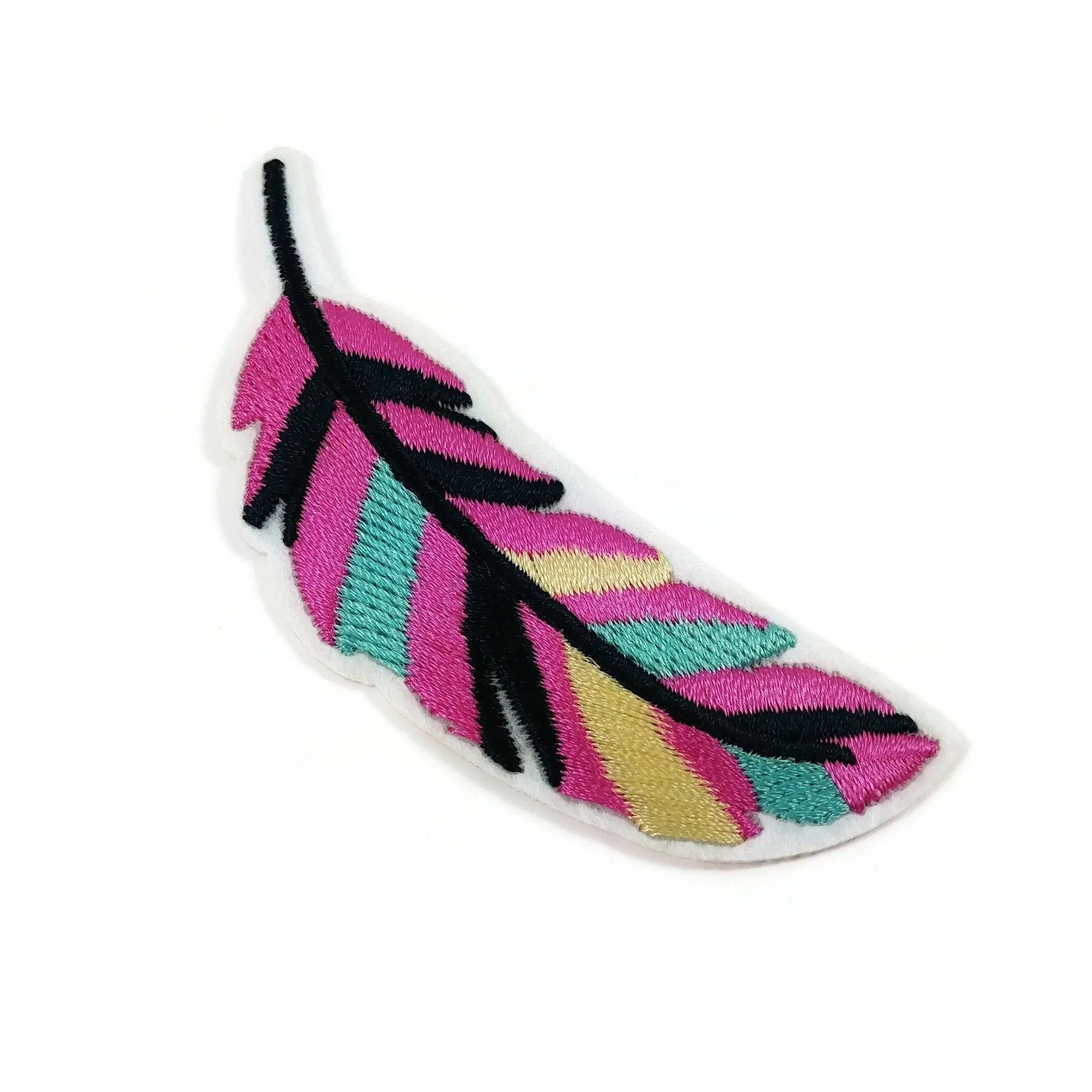 Colorful boho feather embroidered iron on patch