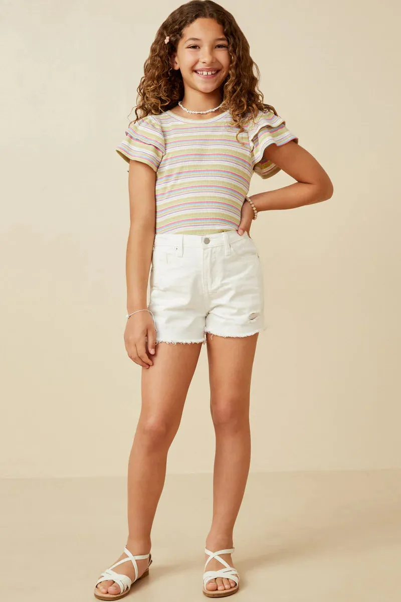 Distressed Washed Color Denim Shorts