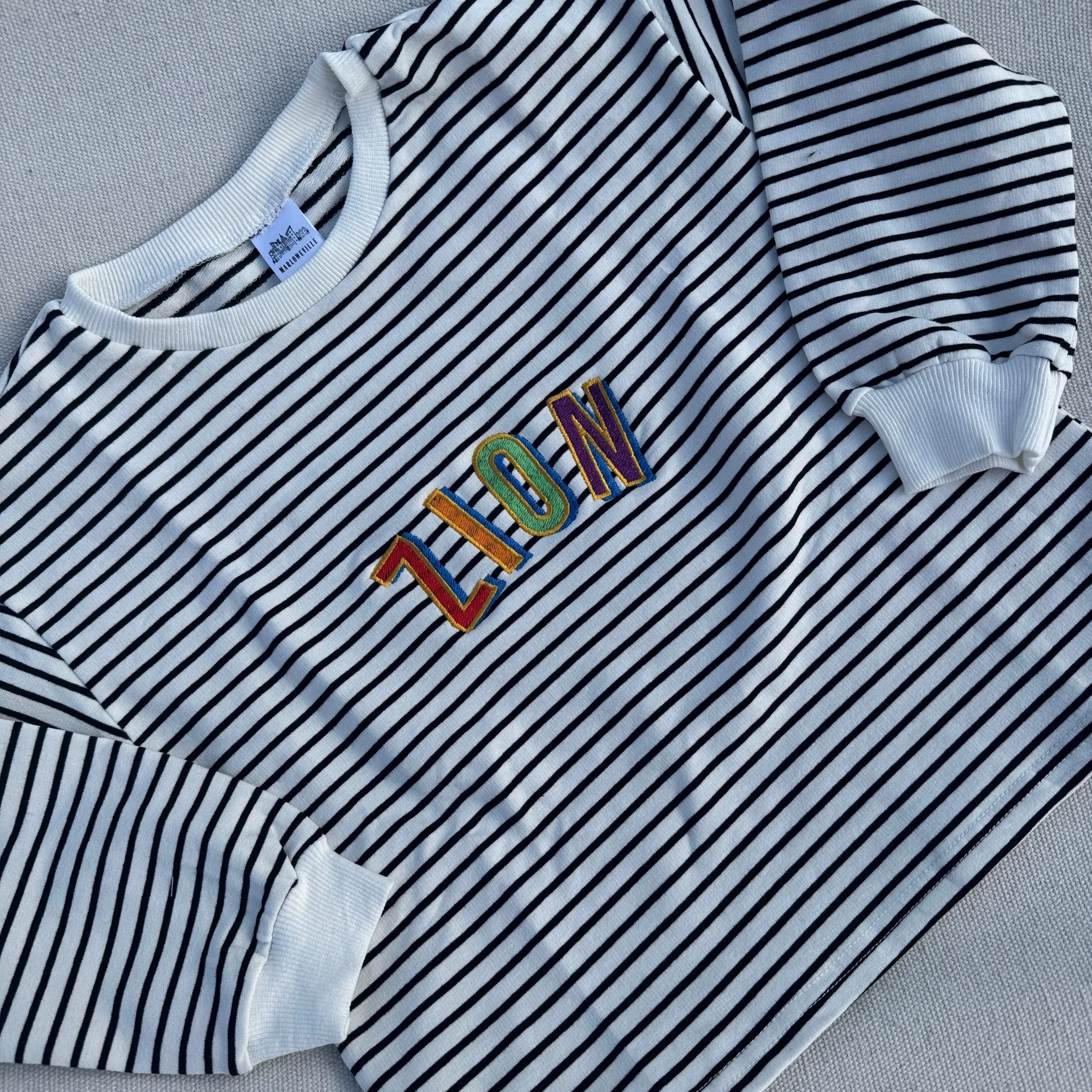 Embroidered tricolour Personalised Name Striped Slouch kids Sweater