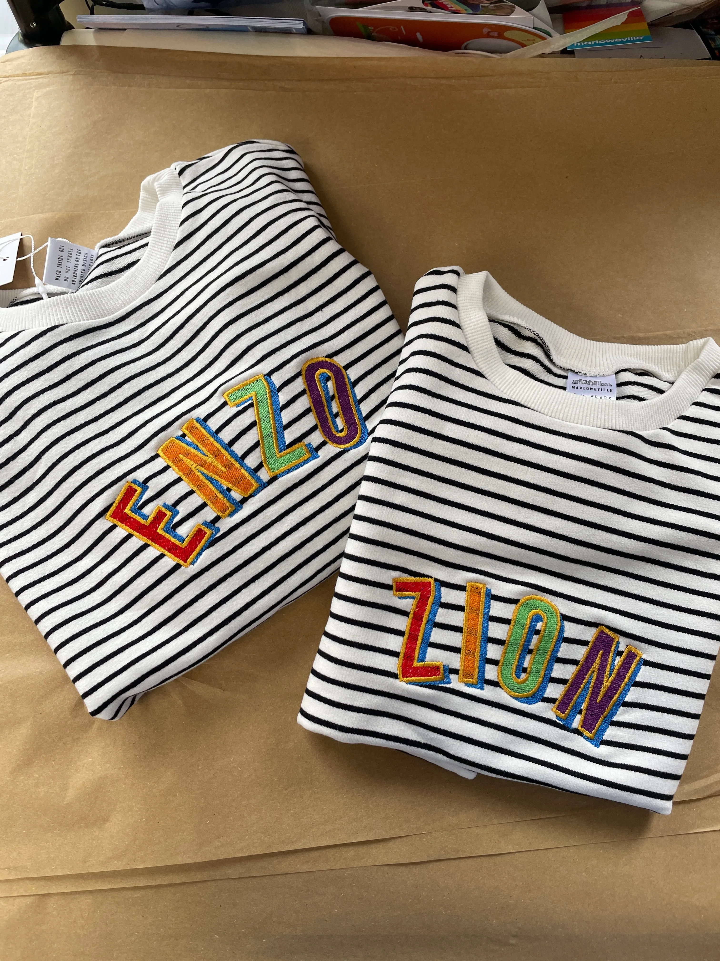 Embroidered tricolour Personalised Name Striped Slouch kids Sweater
