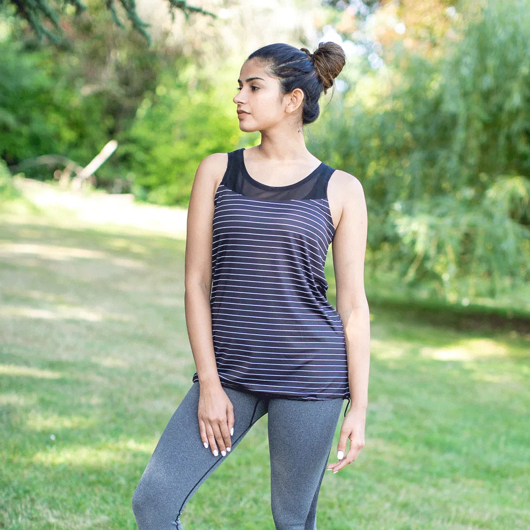 Final Sale Black & White Stripes Sari Not Sorry Bungee Tank