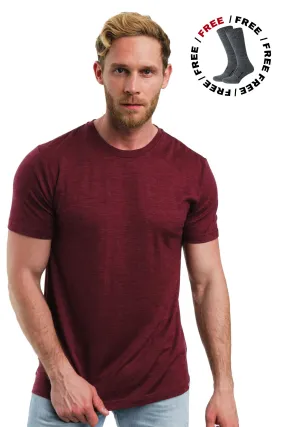 Men's Merino T-shirt 165 Burgundy Wine ( socks)