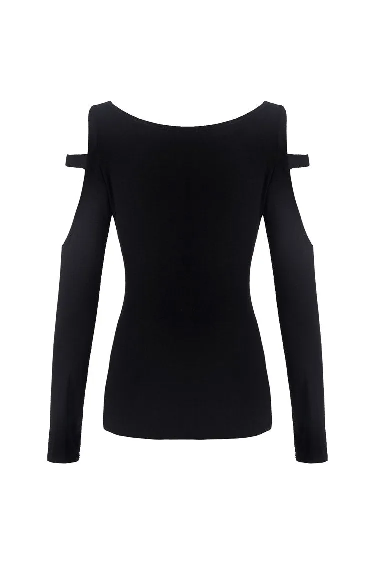 Punk Black daily long sleeves women T-shirt TW206