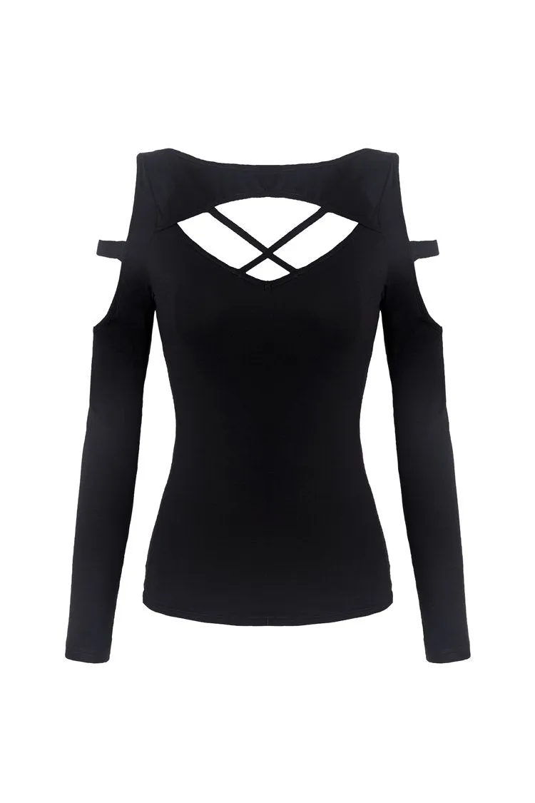 Punk Black daily long sleeves women T-shirt TW206