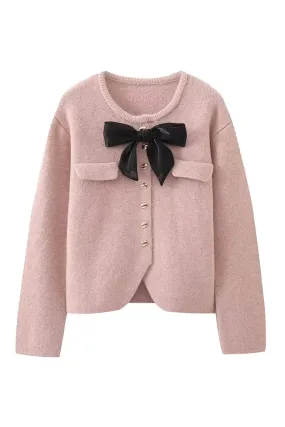'Sharon' Bow-Tie Embellished Knitted Cardigan (4 Colors)