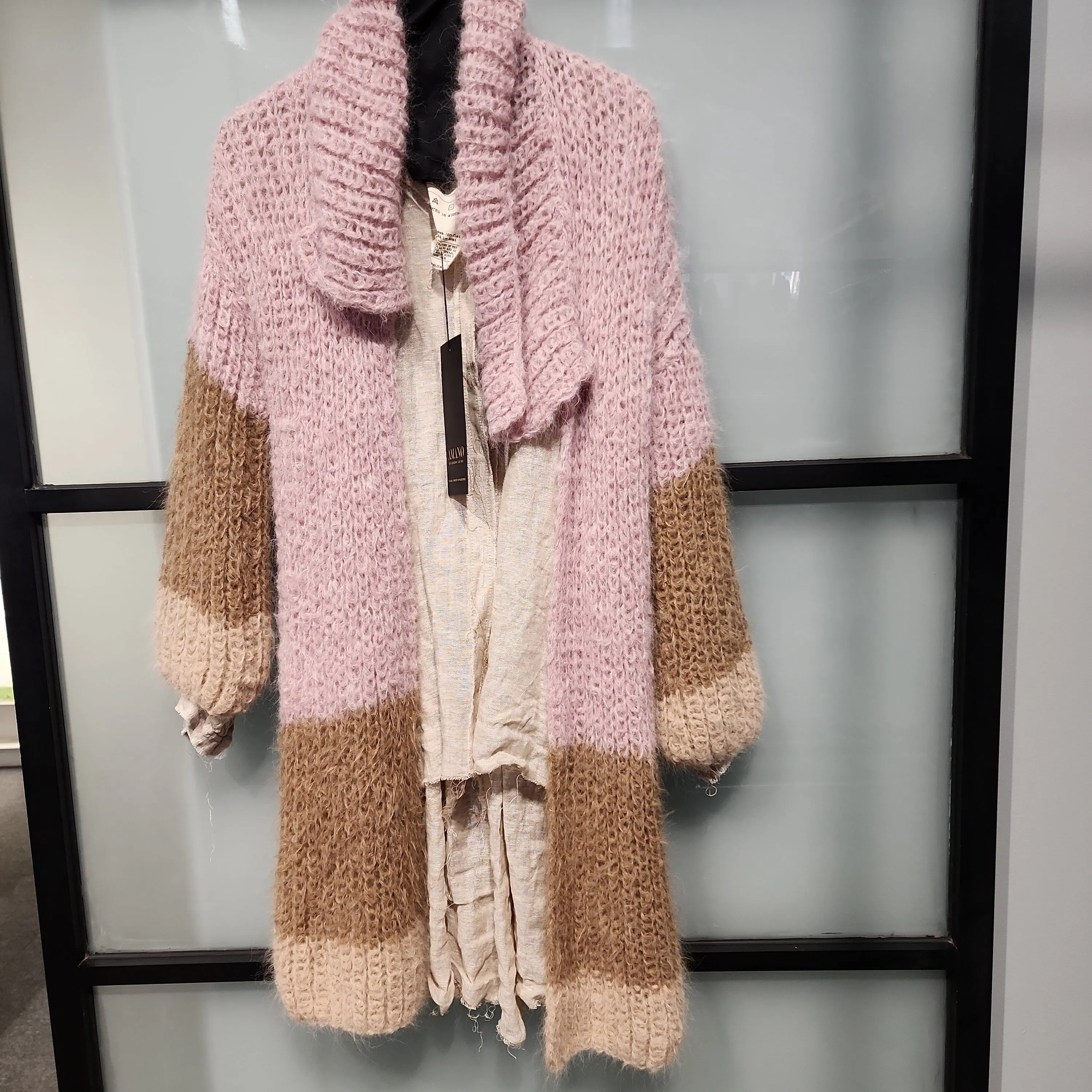 Shawl collar handknit cardigan - tri colour Dark
