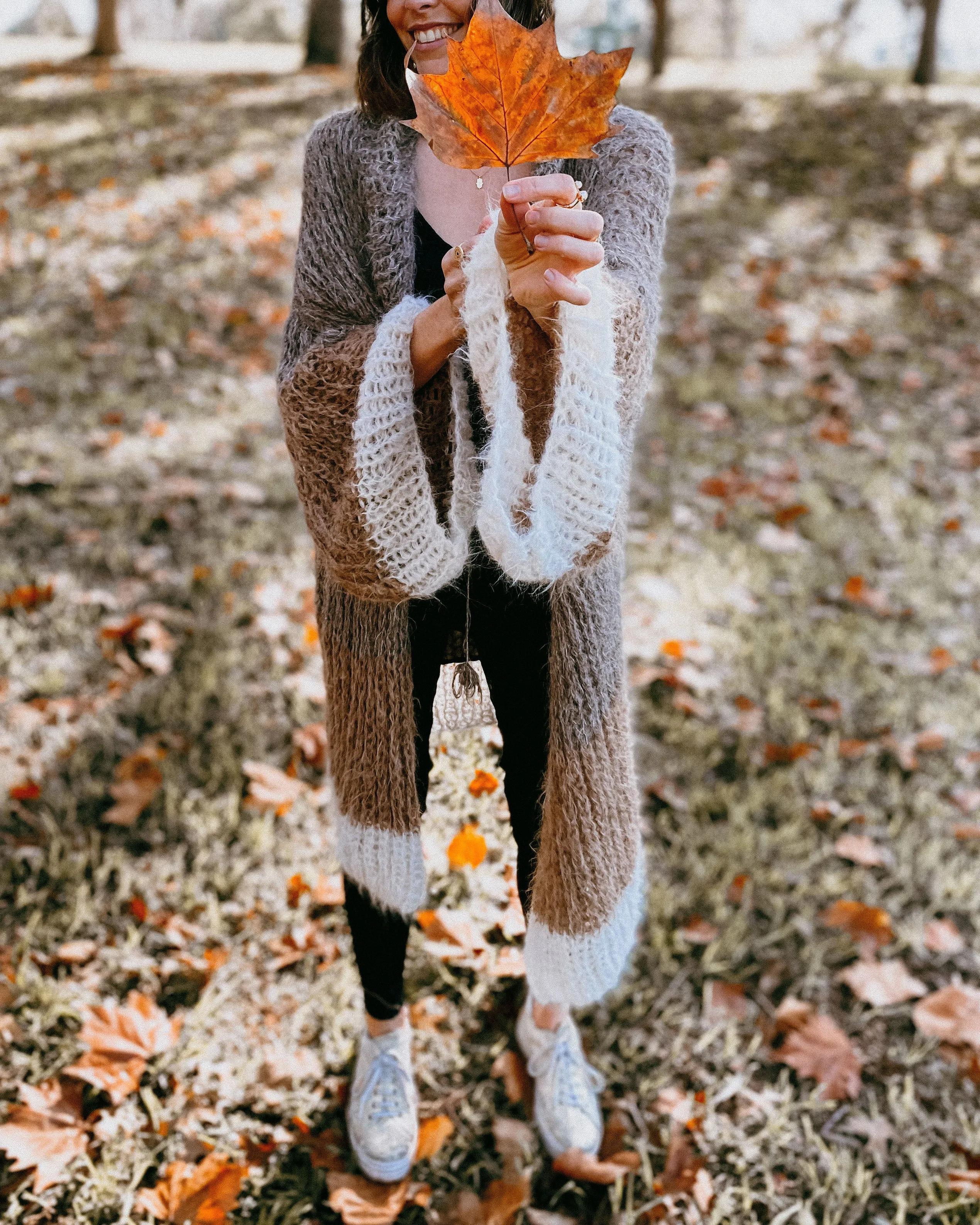 Shawl collar handknit cardigan - tri colour Dark