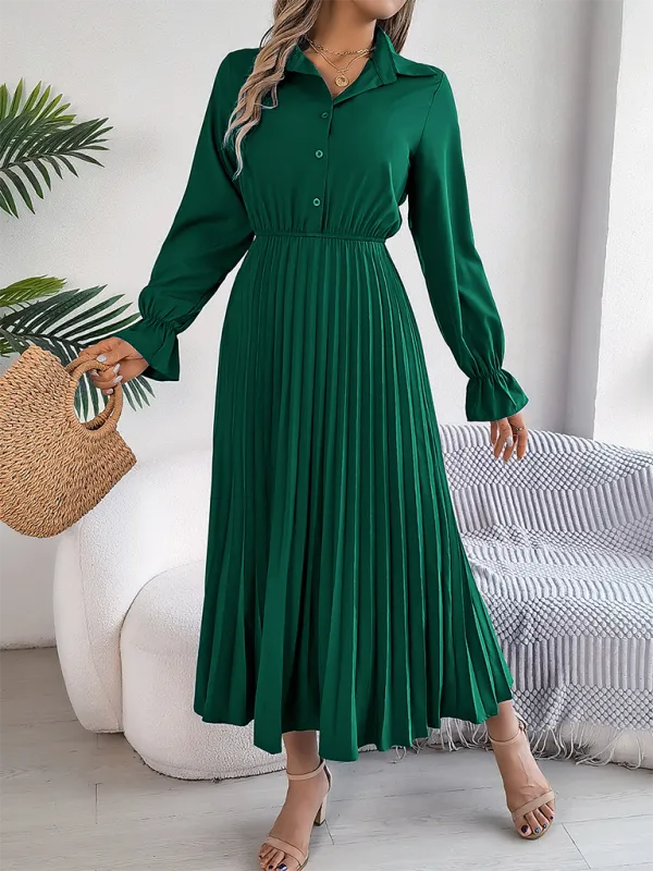 Shirt Pleated Midi Dress with Poe Sleeves Church Ready
