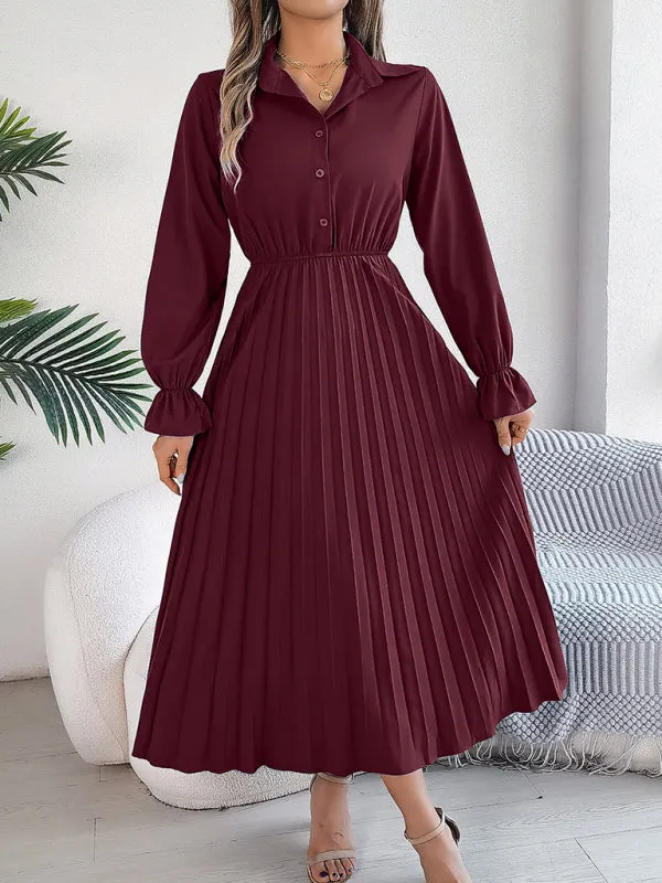 Shirt Pleated Midi Dress with Poe Sleeves Church Ready