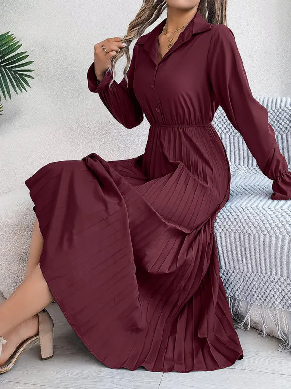 Shirt Pleated Midi Dress with Poe Sleeves Church Ready