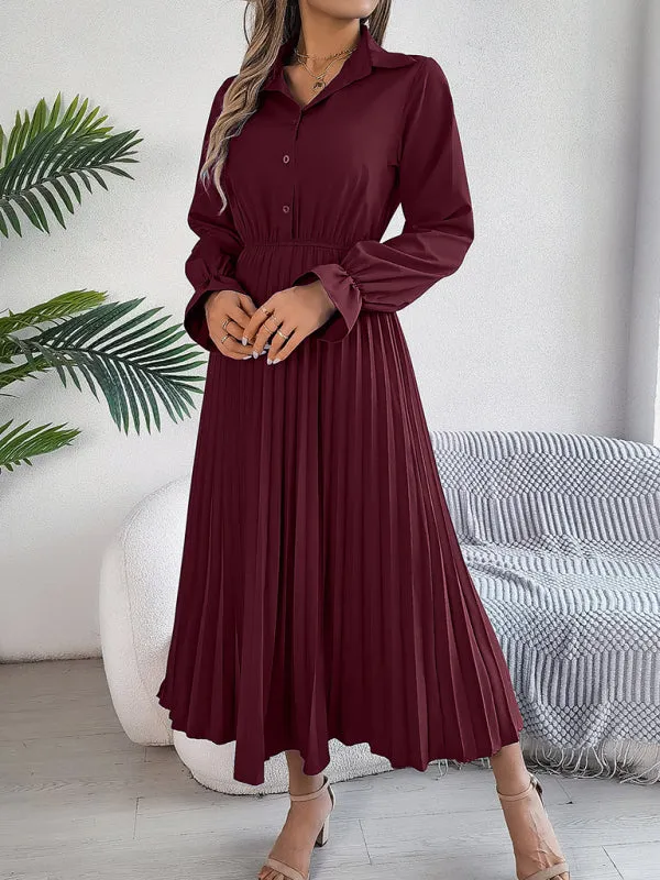 Shirt Pleated Midi Dress with Poe Sleeves Church Ready