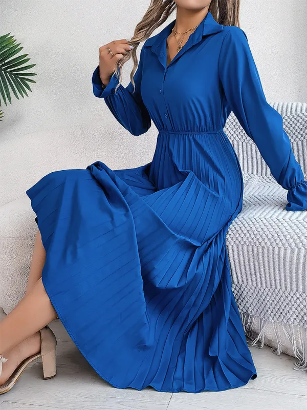 Shirt Pleated Midi Dress with Poe Sleeves Church Ready