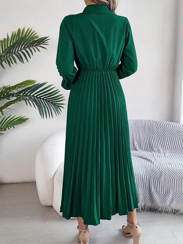 Shirt Pleated Midi Dress with Poe Sleeves Church Ready