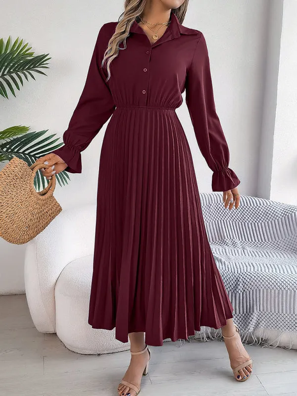 Shirt Pleated Midi Dress with Poe Sleeves Church Ready
