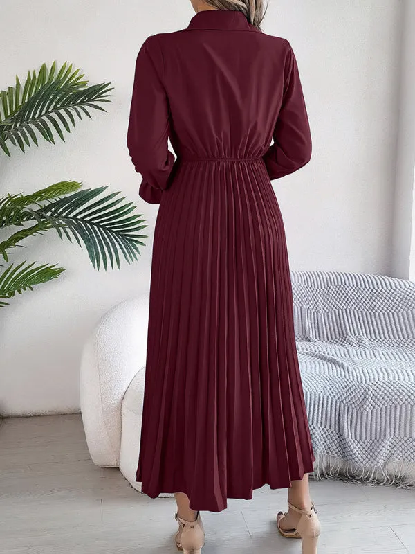 Shirt Pleated Midi Dress with Poe Sleeves Church Ready