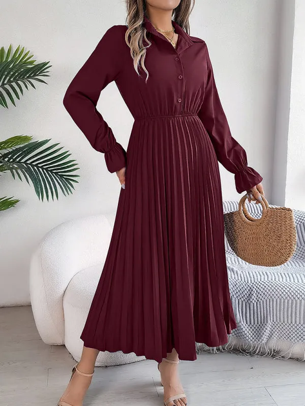 Shirt Pleated Midi Dress with Poe Sleeves Church Ready