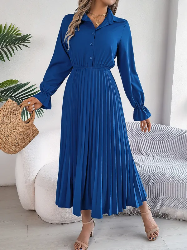 Shirt Pleated Midi Dress with Poe Sleeves Church Ready
