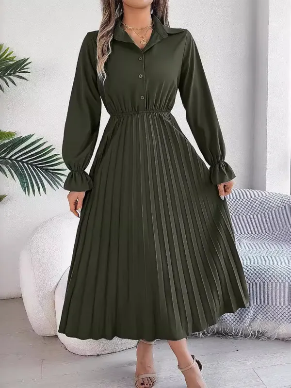 Shirt Pleated Midi Dress with Poe Sleeves Church Ready