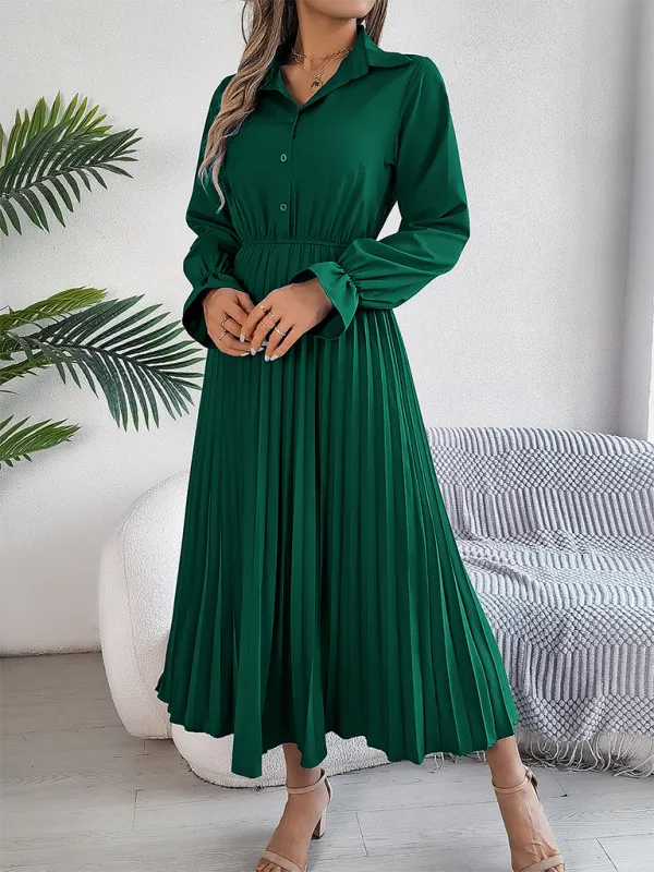 Shirt Pleated Midi Dress with Poe Sleeves Church Ready