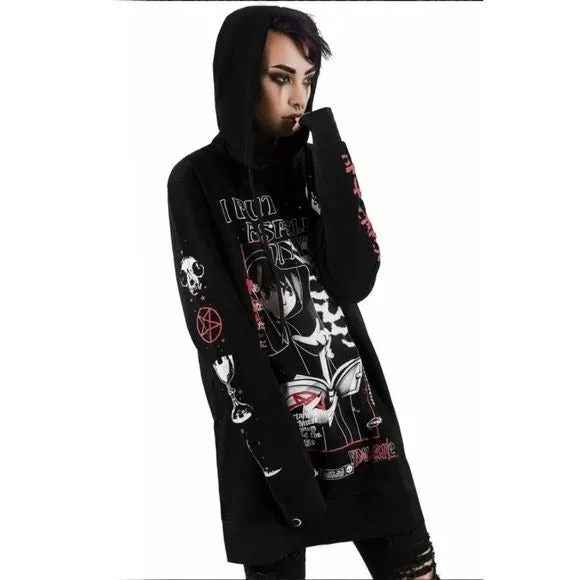 Spell Long Hoodie | Black Oversized Hood Soft Cotton