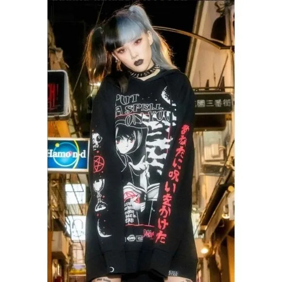 Spell Long Hoodie | Black Oversized Hood Soft Cotton