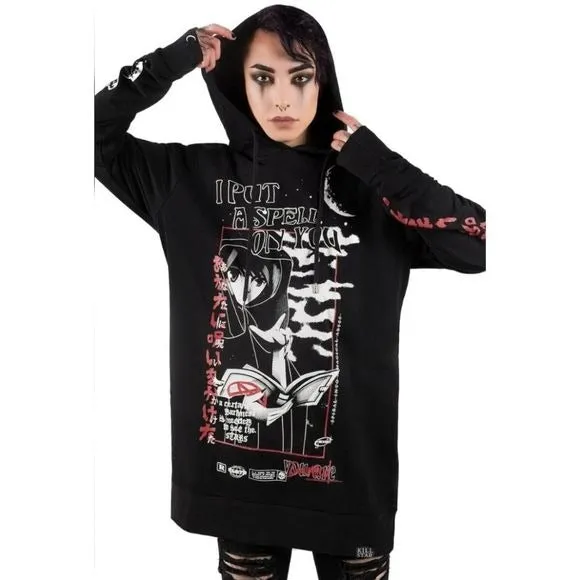 Spell Long Hoodie | Black Oversized Hood Soft Cotton