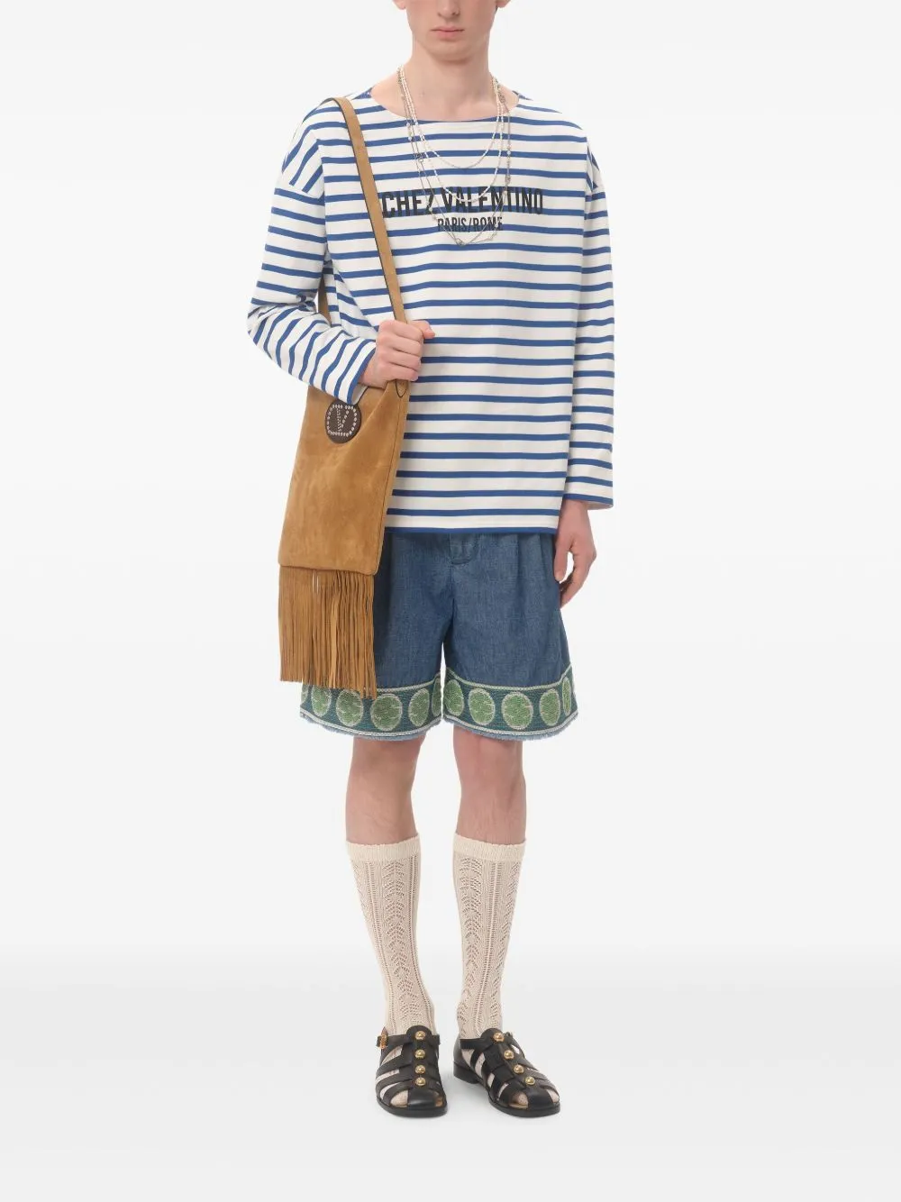 Valentino denim bermuda shorts with jacquard hem