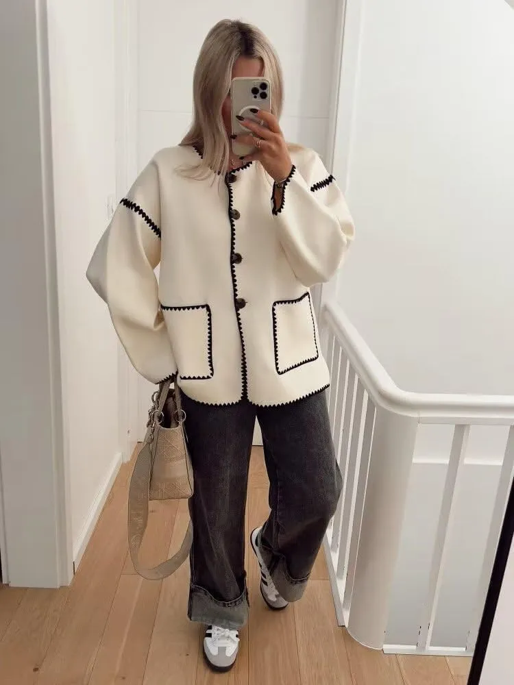 Women's Oversized Button Knit Sweater Coat   B382569
